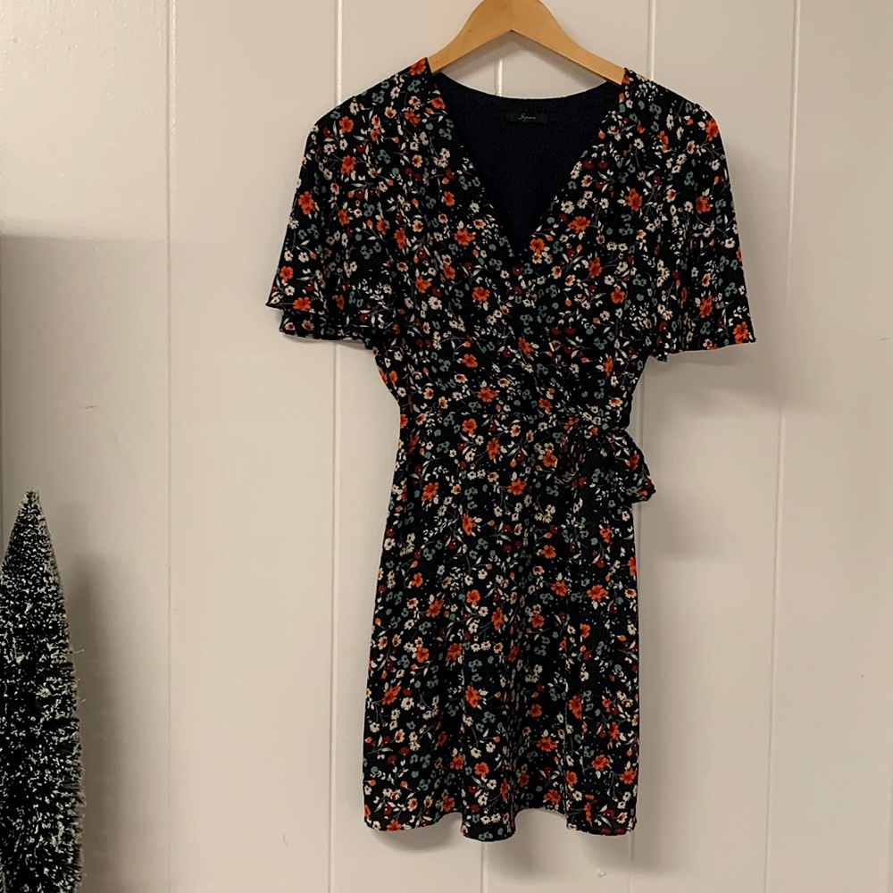 Floral dark navy wrap dress XS